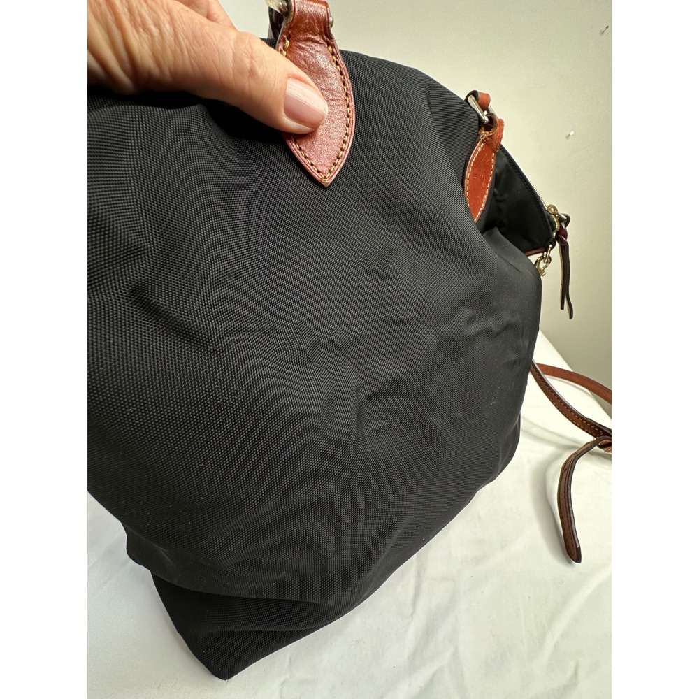 Dooney & Bourke Black Nylon Leather Trim Satchel Crossbody Bag Front Zip Pockets - Picture 8 of 16